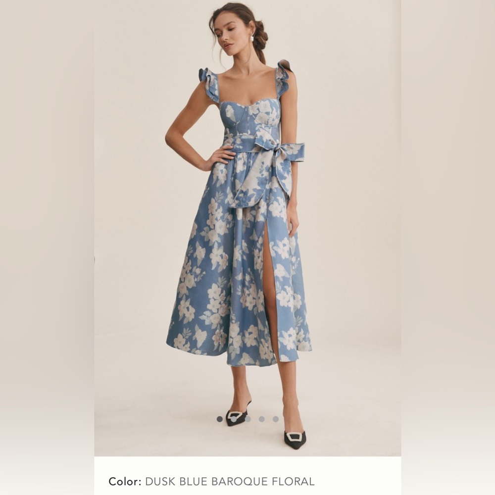 V. Chapman Vera Ruffle-Strap Corset side-slit Midi dress